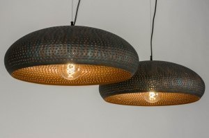 hanglamp 73063 landelijk modern eigentijds klassiek metaal zwart bruin koper meerkleurig rond