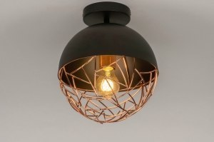 plafondlamp 73179 modern retro metaal zwart mat roodkoper rond