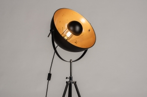 vloerlamp 73201 sale industrieel modern stoer raw messing geschuurd metaal zwart mat goud rond