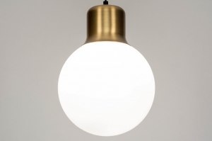 hanglamp 73218 modern retro eigentijds klassiek glas wit opaalglas messing geschuurd brons wit mat brons messing rond