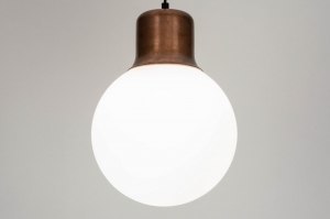 hanglamp 73219 sale landelijk modern eigentijds klassiek art deco glas wit opaalglas metaal wit mat roodkoper rond