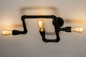 wandlamp 73326 industrieel modern stoere lampen gunmetal (oldmetal) metaal zwart mat langwerpig