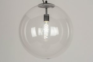 hanglamp 73461 eindereeks modern retro glas helder glas metaal zwart mat rond