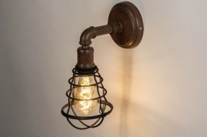 wandlamp 73491 industrieel landelijk modern stoer raw eigentijds klassiek metaal zwart mat roest bruin brons bruin rond