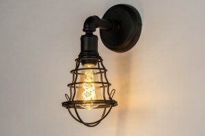 wandlamp 73492 industrieel modern stoere lampen eigentijds klassiek metaal zwart mat rond