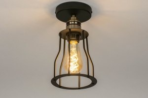 plafondlamp 73493 eindereeks industrieel landelijk modern eigentijds klassiek metaal zwart mat messing rond