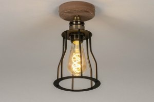 plafondlamp 73494 sale industrieel landelijk modern eigentijds klassiek hout messing (kleur) geschuurd metaal zwart mat goud bruin messing (kleur) ron