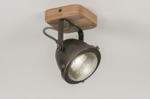 spot 73495 eindereeks industrieel landelijk modern stoere lampen hout metaal oldmetal (gunmetal) zwart bruin oldmetal (gunmetal) rond vierkant