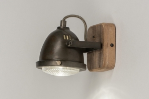 spot 73495 eindereeks industrieel landelijk modern stoere lampen hout metaal oldmetal (gunmetal) zwart bruin oldmetal (gunmetal) rond vierkant