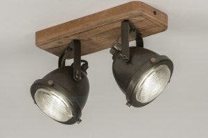 spot 73496 eindereeks industrieel landelijk modern stoere lampen hout metaal oldmetal (gunmetal) zwart bruin oldmetal (gunmetal) rond vierkant