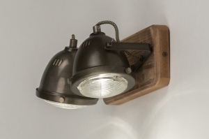 spot 73496 eindereeks industrieel landelijk modern stoere lampen hout metaal oldmetal (gunmetal) zwart bruin oldmetal (gunmetal) rond vierkant