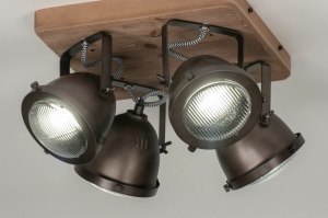 spot 73498 eindereeks industrieel landelijk modern stoere lampen hout metaal oldmetal (gunmetal) zwart bruin oldmetal (gunmetal) rond vierkant