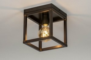 plafondlamp 73499 industrieel modern stoer raw metaal oldmetal (gunmetal) zwart bruin oldmetal (gunmetal) vierkant