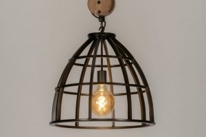 Pendelleuchte 73501 Industrielook laendlich modern coole Lampen grob Holz Metall schwarz rund