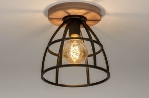 plafondlamp 73506 industrieel landelijk modern stoer raw hout metaal zwart rond