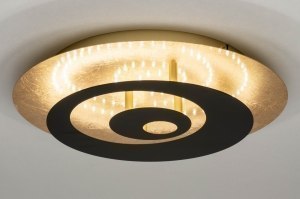 plafondlamp 73546 modern retro eigentijds klassiek art deco metaal zwart mat goud mat messing rond