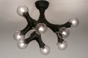 plafondlamp 73621 sale modern retro art deco glas metaal zwart mat grijs rond