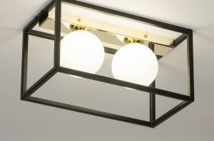 plafondlamp 73644 sale modern retro eigentijds klassiek art deco glas wit opaalglas messing (kleur) glanzend metaal zwart mat wit goud messing (kleur)
