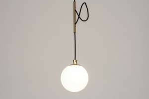 hanglamp 73646 modern retro eigentijds klassiek art deco glas wit opaalglas messing metaal wit mat goud messing