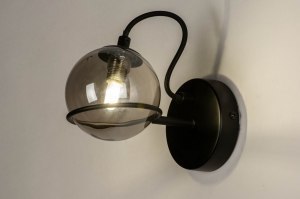 wandlamp 73648 modern retro art deco glas metaal zwart mat grijs rond