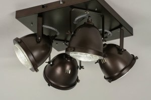 spot 73654 look industriel rural rustique lampes costauds acier oldmetal noir brun rond carre