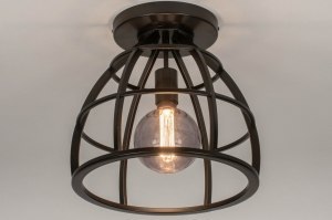 plafondlamp 73655 industrieel landelijk modern stoer raw metaal zwart bruin rond