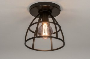 plafondlamp 73656 industrieel landelijk modern stoere lampen metaal oldmetal (gunmetal) zwart bruin rond