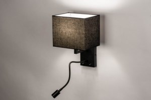 Wandleuchte 73755 laendlich modern Stoff Metall schwarz matt rechteckig