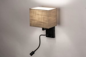Wandleuchte 73756 laendlich modern Stoff Metall schwarz matt taupe rechteckig