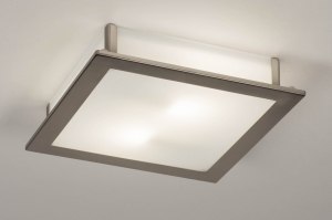 Deckenleuchte 73761 Industrielook modern Glas mit Opalglas Edelstahl weiss stahlgrau viereckig