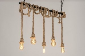 Pendelleuchte 73784 Industrielook laendlich modern coole Lampen grob Metall schwarz matt braun Naturfarbe laenglich