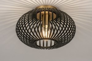 plafondlamp 73839 landelijk modern retro metaal zwart mat messing rond