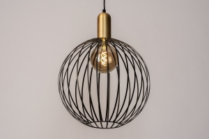 hanglamp 73843 modern eigentijds klassiek art deco messing (kleur) geschuurd metaal zwart mat goud messing (kleur) rond