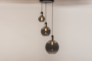 hanglamp 73848 modern eigentijds klassiek art deco glas messing (kleur) geschuurd metaal zwart mat grijs goud messing (kleur) rond