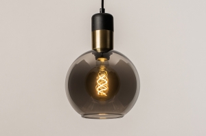Pendelleuchte 73849 modern Retro Glas schwarz matt grau Matt Messing rund
