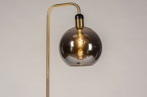 staande lamp 73852 modern retro eigentijds klassiek art deco glas messing geschuurd grijs mat messing rond