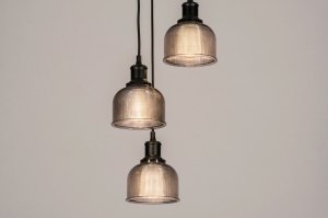 hanglamp 73856 sale industrieel modern retro eigentijds klassiek glas metaal zwart mat grijs rond