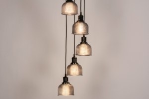 Pendelleuchte 73857 Sale modern Retro zeitgemaess klassisch Art deco Glas Metall schwarz matt grau rund