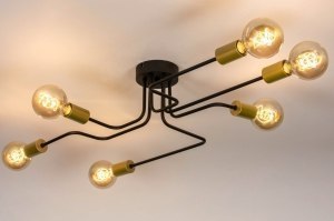plafondlamp 73863 sale industrieel modern retro eigentijds klassiek art deco metaal zwart mat goud messing rond langwerpig