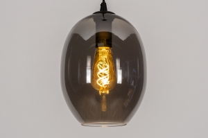 hanglamp 73953 modern retro eigentijds klassiek glas metaal zwart mat grijs rond