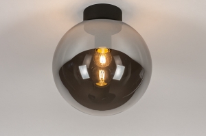 plafondlamp 73956 modern retro eigentijds klassiek glas metaal zwart mat grijs rond