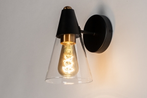 wandlamp 73975 industrieel landelijk modern eigentijds klassiek glas helder glas metaal zwart mat messing