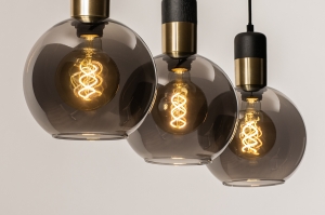 hanglamp 74076 modern eigentijds klassiek art deco glas metaal zwart mat grijs messing rond langwerpig