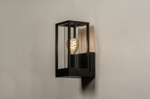 wandlamp 74100 landelijk modern eigentijds klassiek glas helder glas metaal zwart mat rechthoekig lantaarn