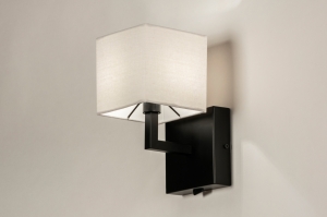 wandlamp 74115 landelijk modern eigentijds klassiek stof metaal zwart mat beige creme vierkant