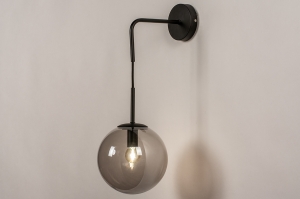 wandlamp 74128 modern retro eigentijds klassiek glas metaal zwart mat grijs rond