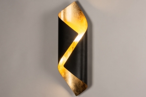 wandlamp 74146 landelijk modern eigentijds klassiek art deco metaal zwart mat goud langwerpig