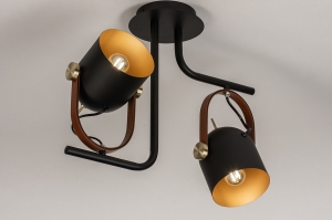 plafondlamp 74153 industrieel landelijk modern stoere lampen eigentijds klassiek metaal zwart mat goud rond