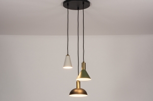 hanglamp 74172 design modern retro eigentijds klassiek messing geschuurd metaal zwart grijs groen messing rond
