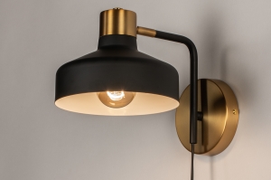 wandlamp 74252 industrieel modern retro eigentijds klassiek metaal zwart mat goud mat messing rond